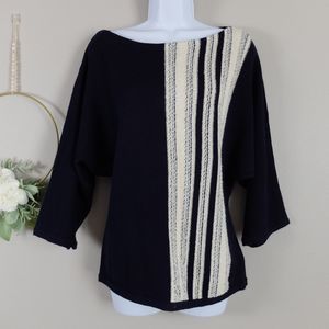 Lauren Ralph Lauren Navy Blue Cream Boat Neck Sweater Size Large